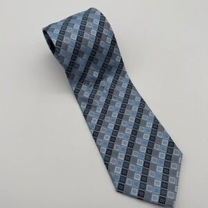 Valerio Garati Necktie Mens One Size Blue Grey Geometric Silk Hand Made 58x3.75